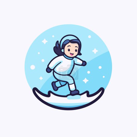 Téléchargez les illustrations : Petit garçon jouant au snowboard. Illustration vectorielle dans un style plat. - en licence libre de droit