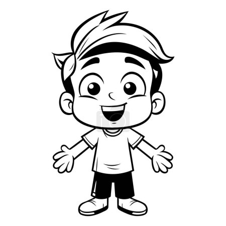 Illustration for Boy Smiling - Black and White Cartoon Illustration of a Kid Character - Royalty Free Image