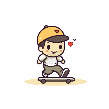 Boy riding skateboard. Vector illustration. Cute cartoon character.