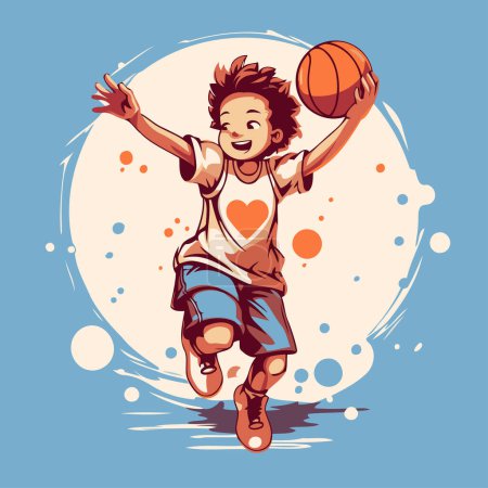 Illustration for Cute little boy playing basketball. Vector illustration in cartoon style. - Royalty Free Image