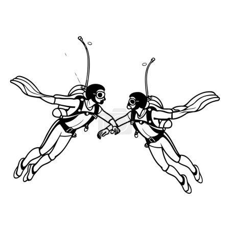 Téléchargez les illustrations : Homme et femme plongeurs. esquisse pour votre design. Illustration vectorielle - en licence libre de droit