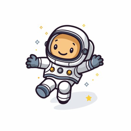 Téléchargez les illustrations : Mignon astronaute dessin animé en combinaison spatiale. Illustration vectorielle sur fond blanc. - en licence libre de droit
