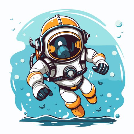 Téléchargez les illustrations : Astronaute plongeant dans l'océan. Illustration vectorielle pour votre design - en licence libre de droit