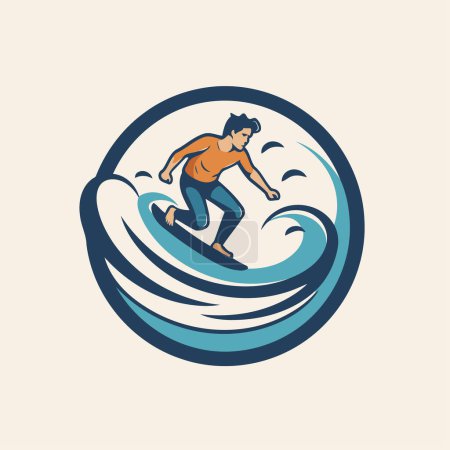 Illustration for Surfer icon. Vector illustration of a surfer on a wave. - Royalty Free Image
