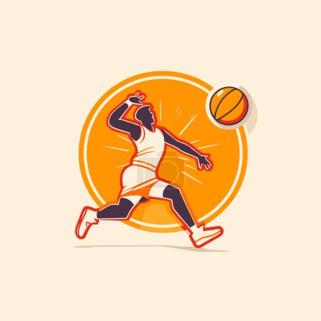 Illustration for Volleyball player with ball. Vector illustration in retro style. - Royalty Free Image