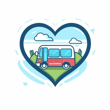 Illustration for Camping van in heart shape. Vector illustration in flat style. - Royalty Free Image
