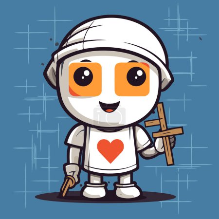 Illustration for Cute cartoon astronaut with a cross in his hand. Vector illustration. - Royalty Free Image