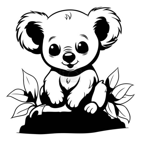 Téléchargez les illustrations : Koala assis sur le rocher avec des feuilles. illustration vectorielle noir et blanc - en licence libre de droit
