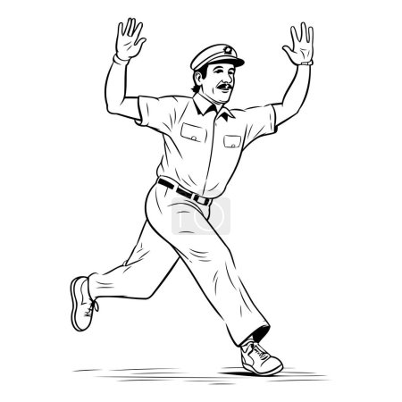 Illustration for Vector illustration of a police officer in uniform running with raised hands. - Royalty Free Image