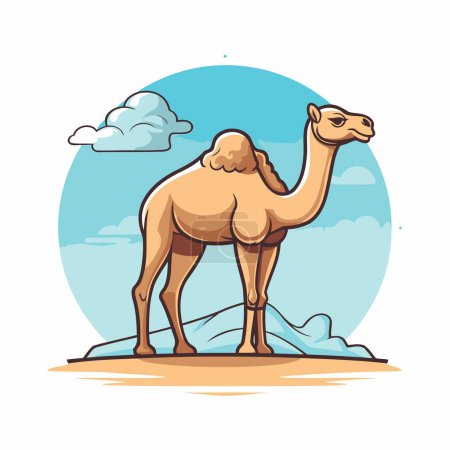 Camel on the beach. Vector illustration in a flat style.