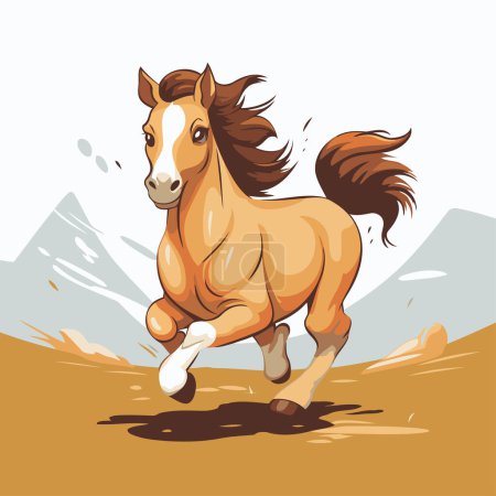 Ilustración de Caballo corriendo por las montañas. Ilustración vectorial del caballo. - Imagen libre de derechos