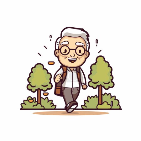 Ilustración de Abuelo caminando en el parque - Vector ilustración de dibujos animados. - Imagen libre de derechos