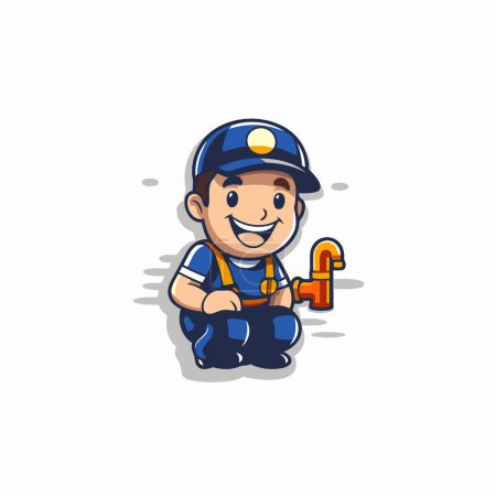 Illustration for Plumber cartoon character with tool. Vector illustration isolated on white background. - Royalty Free Image