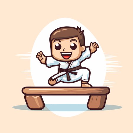 Téléchargez les illustrations : Taekwondo garçon assis sur banc dessin animé vectoriel illustration conception graphique - en licence libre de droit