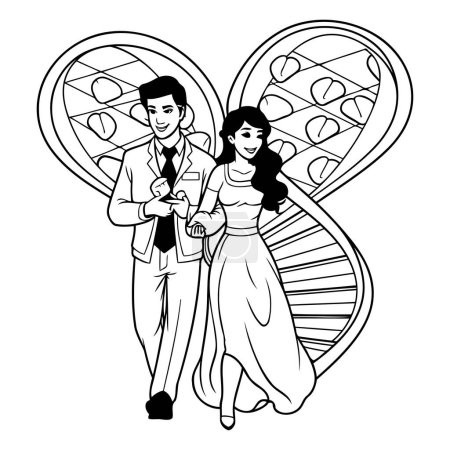 Téléchargez les illustrations : Couple de jeunes mariés en amour dessin animé vectoriel illustration conception graphique - en licence libre de droit
