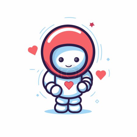 Téléchargez les illustrations : Mignon astronaute dessin animé en combinaison spatiale avec coeur. Illustration vectorielle. - en licence libre de droit