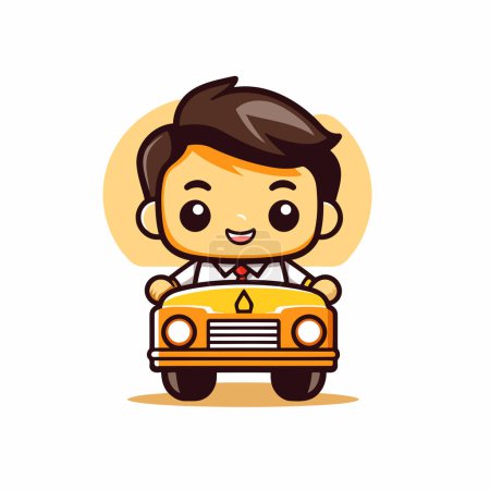 Téléchargez les illustrations : Homme d'affaires taxi dessin animé personnage vectoriel design. Businessman icône de taxi. - en licence libre de droit