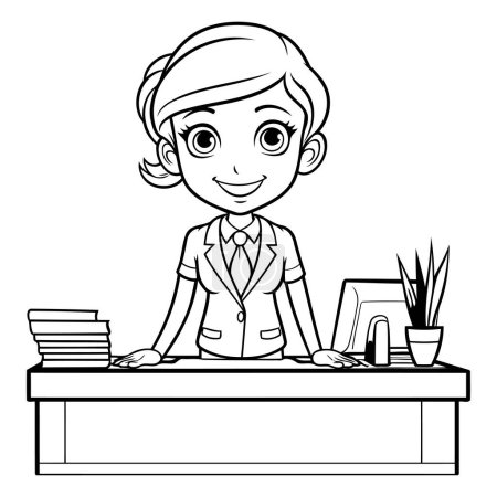 Illustration for Business woman working at the office. Vector illustration. Coloring book - Royalty Free Image