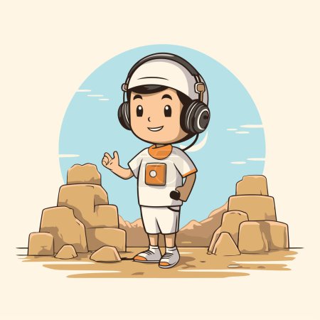 Illustration for Astronaut boy with helmet and headphones cartoon vector illustration graphic design - Royalty Free Image