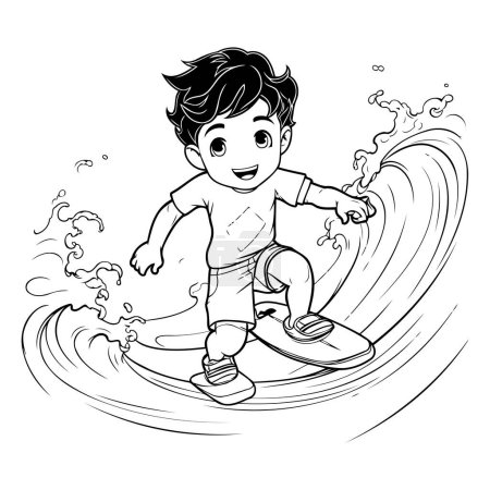 Illustration for Boy surfing on a wave. Coloring book. Vector illustration. - Royalty Free Image