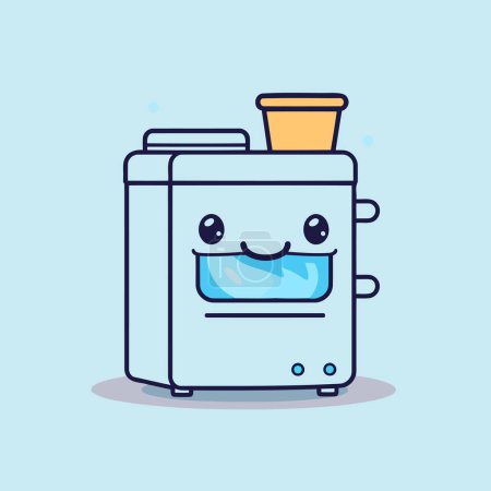 Illustration for Toaster with smiling face. Vector illustration in cartoon style on blue background. - Royalty Free Image