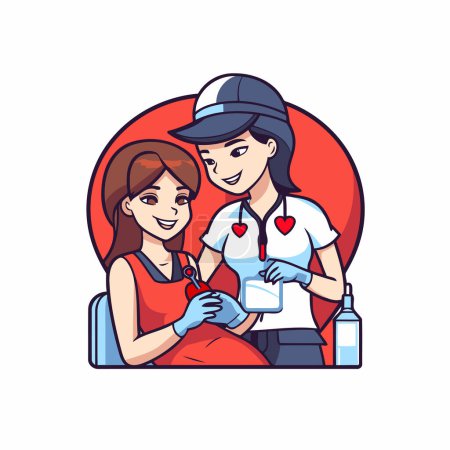 Téléchargez les illustrations : Infirmière donnant un échantillon de sang à un patient. Illustration vectorielle. - en licence libre de droit