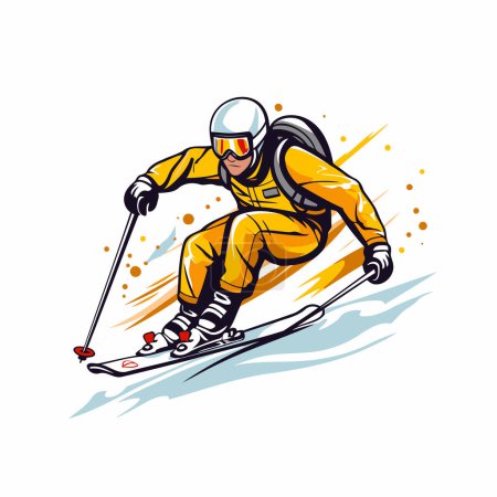 Téléchargez les illustrations : Skieur en casque et casque ski. illustration vectorielle de sport extrême. - en licence libre de droit