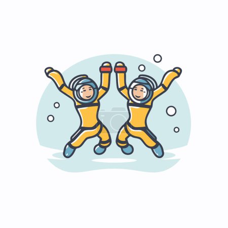 Illustration for Cute little boys jumping in the air. Vector illustration. Flat style. - Royalty Free Image
