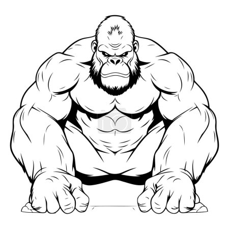 Illustration for Gorilla Fitness Muscular Bodybuilder Cartoon Mascot Illustration - Royalty Free Image
