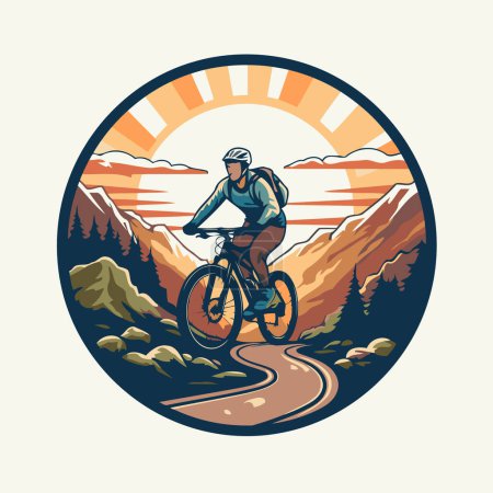 Illustration for Mountain biker riding on road in the mountains. Vector illustration. - Royalty Free Image