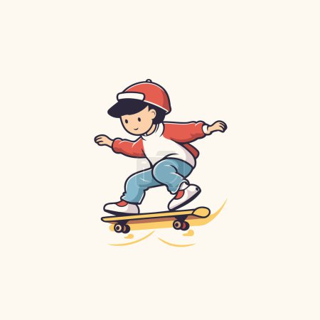 Junge auf einem Skateboard. Vektor-Illustration im Doodle-Stil.