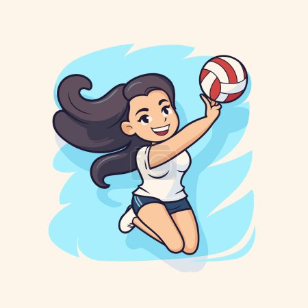 Téléchargez les illustrations : Une fille qui joue au volley. Illustration vectorielle d'une fille avec une balle de volley-ball. - en licence libre de droit