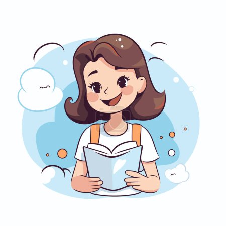 Illustration for Cute little girl reading a book. Vector illustration in cartoon style. - Royalty Free Image