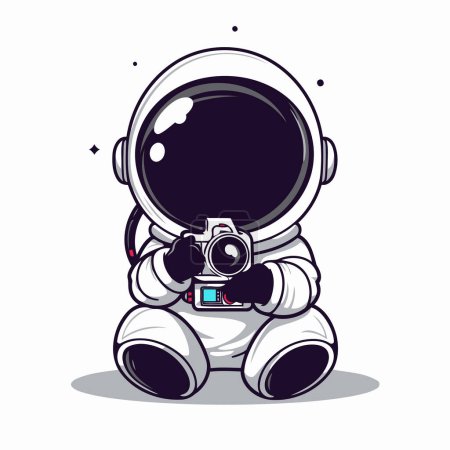 Téléchargez les illustrations : Astronaute avec caméra personnage dessin animé vectoriel illustration. Conception astronaute - en licence libre de droit