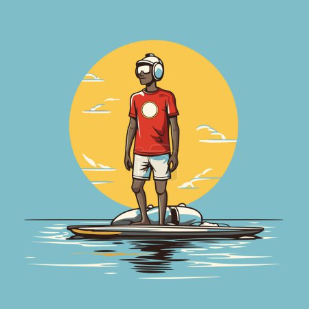 Illustration for Young man on a jet ski in the sea. Vector illustration. - Royalty Free Image