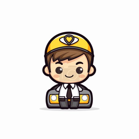 Illustration for Cute Boy Construction Worker Mascot Character Design Vector Illustration - Royalty Free Image