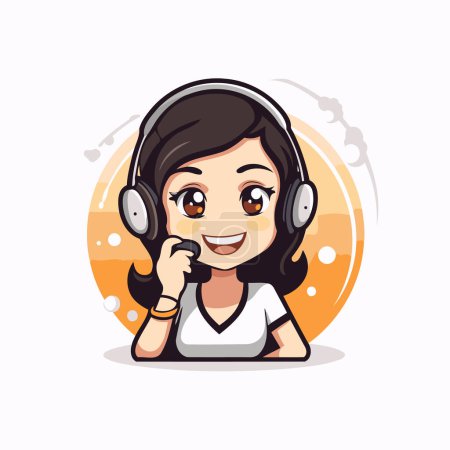 Illustration for Cute call center operator with headset. Vector flat cartoon illustration. - Royalty Free Image
