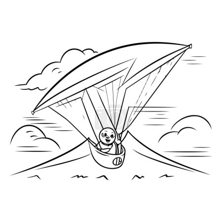 Illustration for Paraglider flying over the sea. Hand drawn vector illustration. - Royalty Free Image