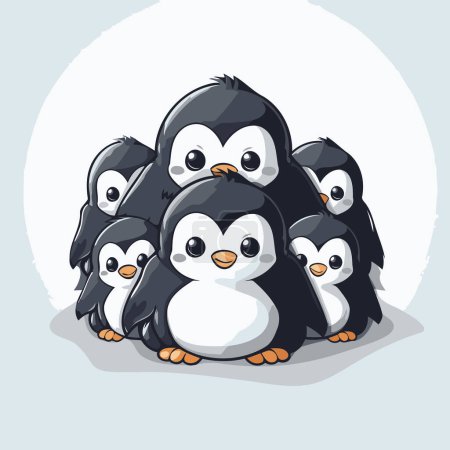 Ilustración de Familia de pingüinos. Ilustración vectorial de un grupo de pingüinos. - Imagen libre de derechos