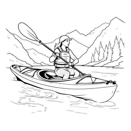 Illustration for Kayak in the mountains. sketch for your design. vector illustration - Royalty Free Image