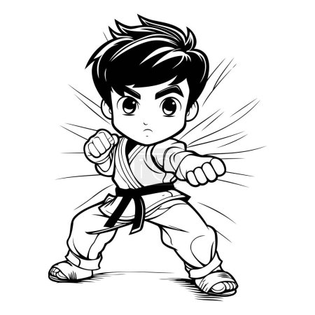Illustration for Karate boy. Black and white vector illustration for coloring book. - Royalty Free Image