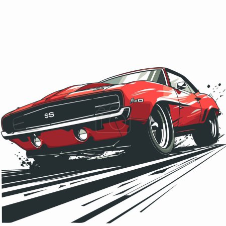 Photo for Retro car on the road. Vector illustration. EPS 10. - Royalty Free Image