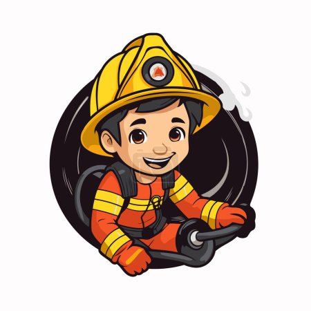 Téléchargez les illustrations : Illustration d'un garçon pompier mignon portant un casque de pompier - en licence libre de droit