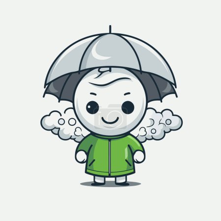 Ilustración de Lindo hombre sonriente usando impermeable y personaje de dibujos animados paraguas - Imagen libre de derechos