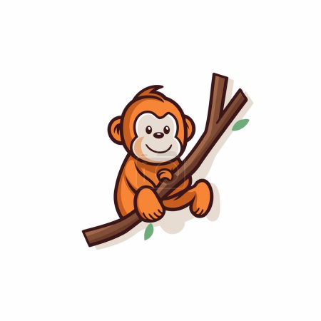 Illustration for Cute cartoon monkey sitting on a tree branch. Vector illustration. - Royalty Free Image