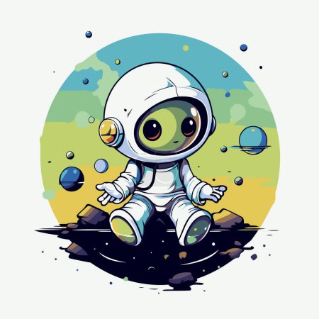 Illustration for Astronaut sitting on the planet. Cartoon vector illustration. Space theme. - Royalty Free Image