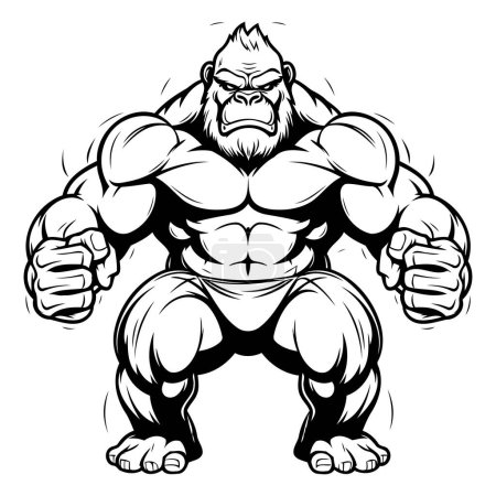 Illustration for Vector illustration of a strong gorilla ready for t-shirt design. - Royalty Free Image