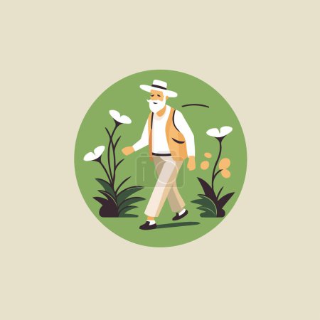 Téléchargez les illustrations : Jardinier marchant dans le jardin. Illustration vectorielle en style plat - en licence libre de droit