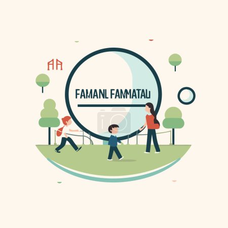 Illustration for Family in the park. Vector illustration in flat design style on white background. - Royalty Free Image