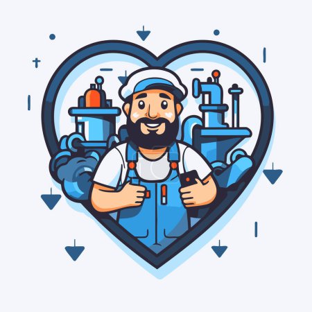 Illustration for Vector illustration of a plumber with a beard in the form of a heart. - Royalty Free Image